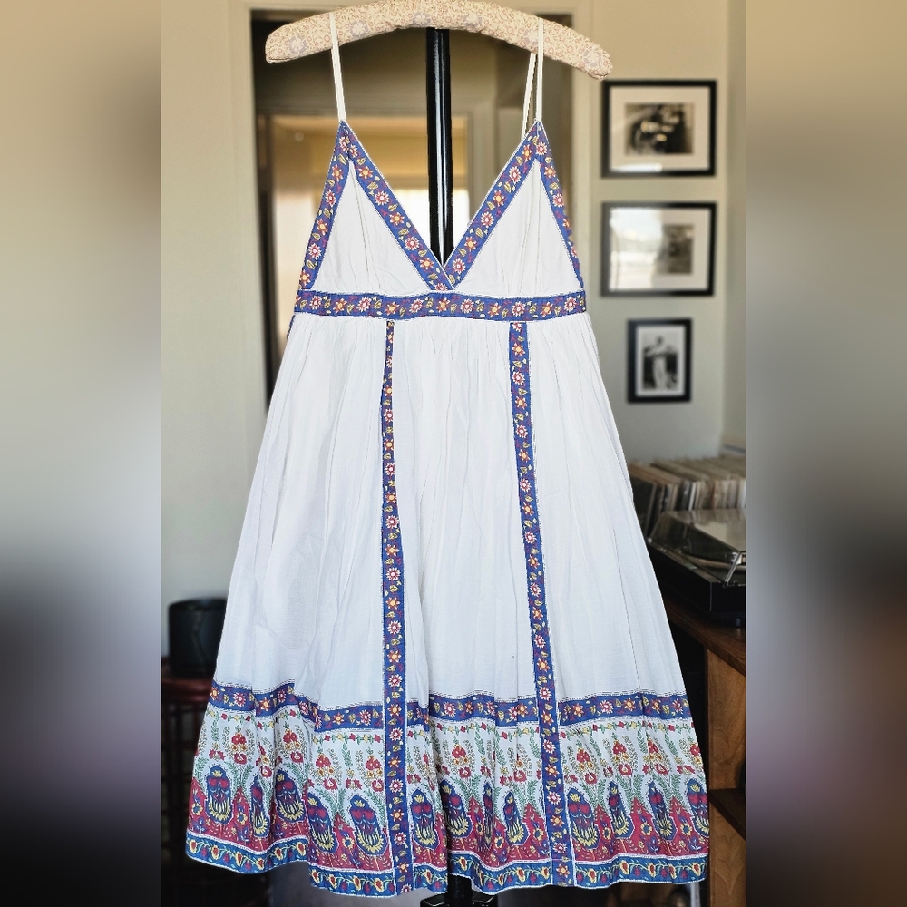 White Cotton Summer Festival Dress With Folky Floral Print - Picture 8 of 8